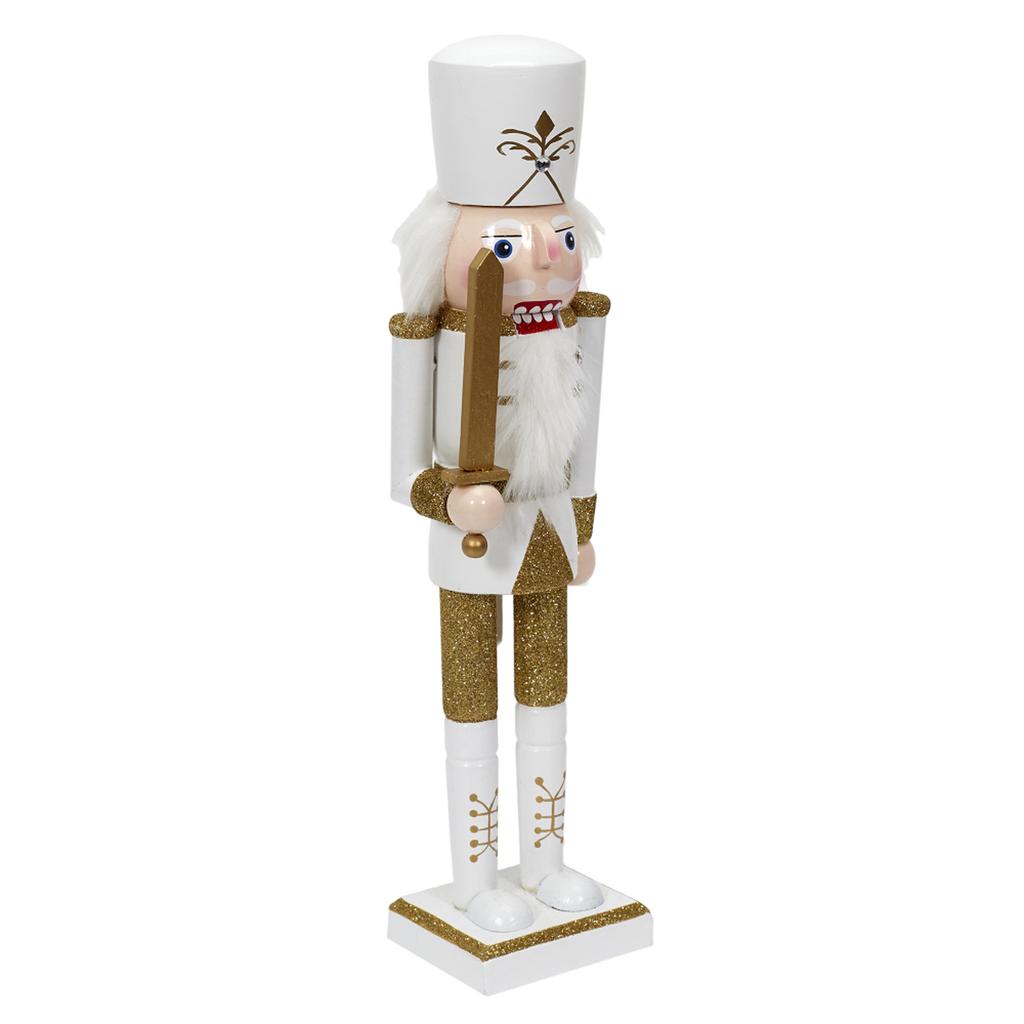 Les Trésors De Lily [A3490] - Golden White 'Nutcracker' Wooden Statuette (sword) - 35x10x8cm