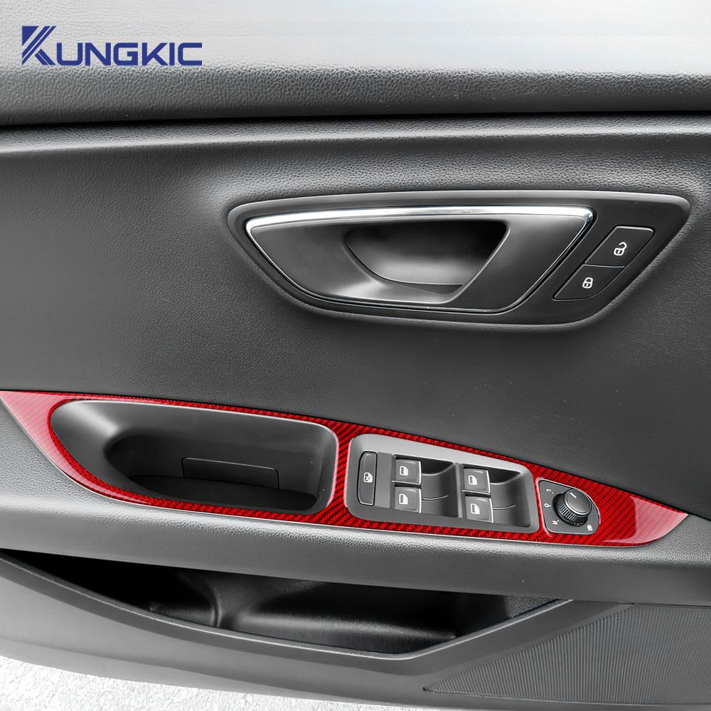 Real Soft Carbon Fiber For Seat Leon 2013 2014 2015 2016 2017 2018 2019 2020 MK3 5F Car Window Lift Frame Panel Sticker Trim