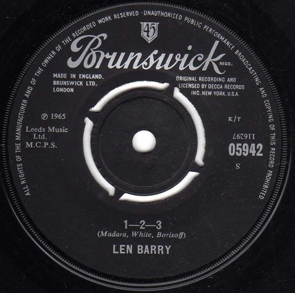 

7inch Record LEN BARRY - 1-2-3 05942 Brunswick 1965 UK Soul/Funk Used