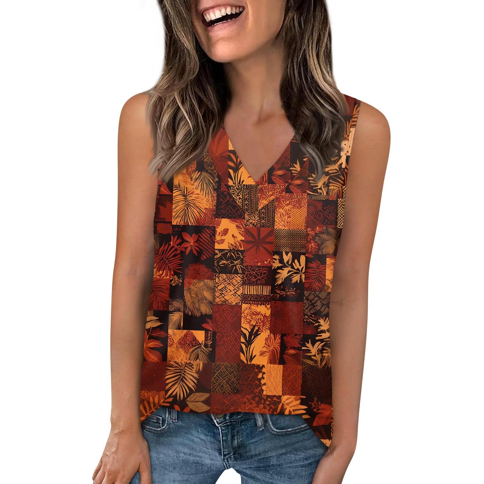 

Майка с V-образным вырезом, женская футболка с принтом, повседневная свободная рубашка без рукавов M винный