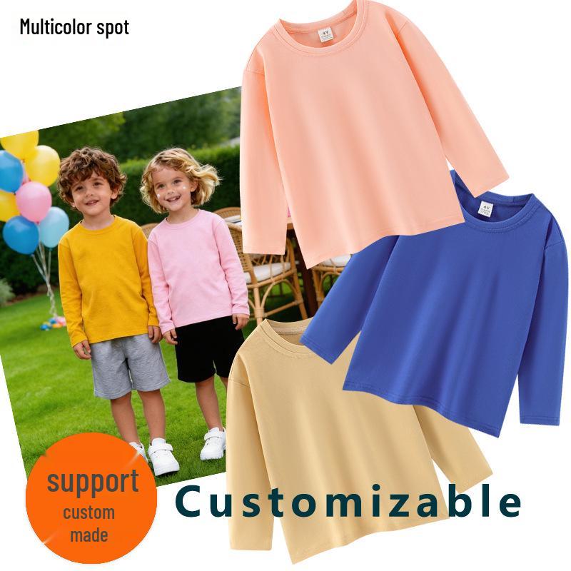 

Kids Plus Size Combed Cotton Long-Sleeve T-Shirt with Custom Text & Graphics - Round Neck Kindergarten Uniform Style 5Y Height 120cm