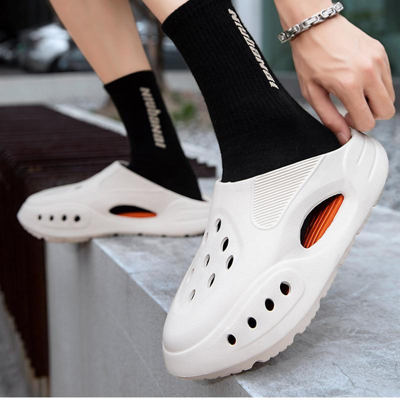 

Летние съемные пляжные туфли с отверстиями, дышащие, взрослые садовые туфли, уличные, модные, трендовые, мужские крутые шлепанцы 45-46 бежевый