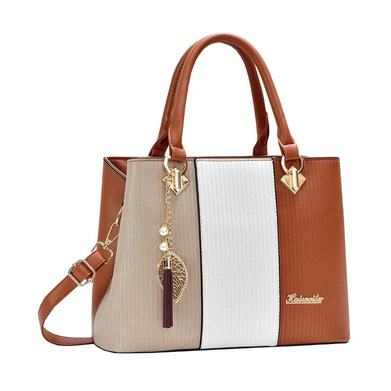 Women's Bags Fashi Trend Design Stripe Hit Color Handbag Shoulder Bag Messenger Bag Korean Style Bag