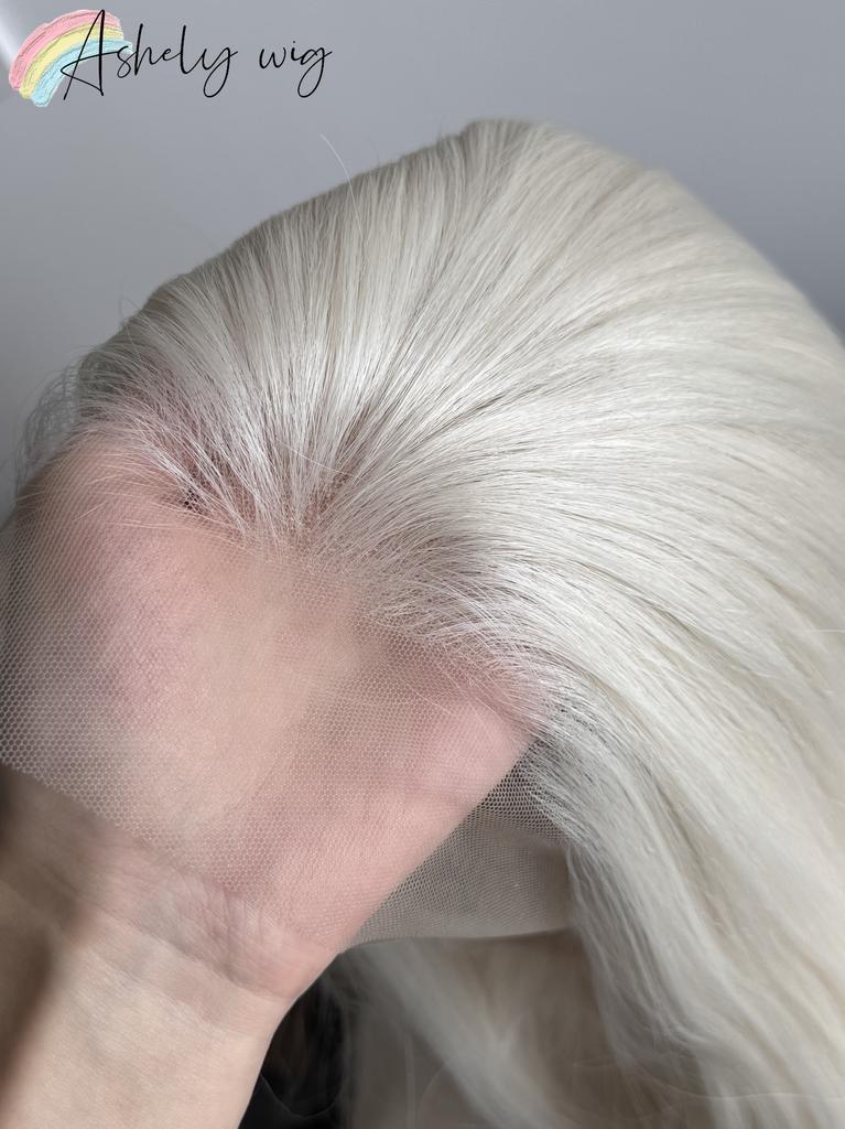 Platininė Perukė su Nėriniu Priekiu 13x4 Ilga Tiesi Balta Nėriniu Priekiu Perukai Aukštos Temperatūros Pluoštai Perukai Nėriniu Priekiu Priekinė Dalies Perukas Cosplay Perukas