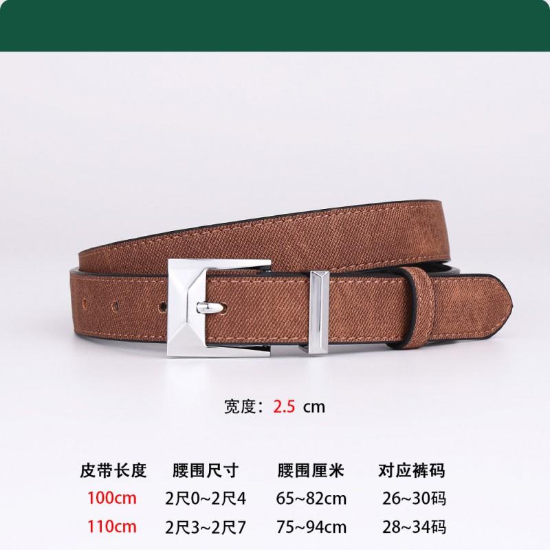 Womens Genuine Leather Belt With Alloy Pin Buckle Slim 2.4cm Waistband Jeans Office Or Casual Outfit
