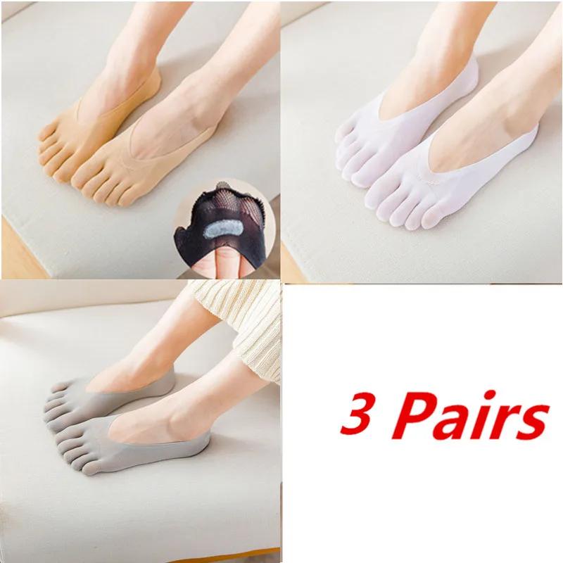 1/3/5 Pairs/Lot Women Summer Five-Finger Socks Ultrathin Funny Toe Invisible Boat Sokken Silicone Breathable Short Low Ankle Sox