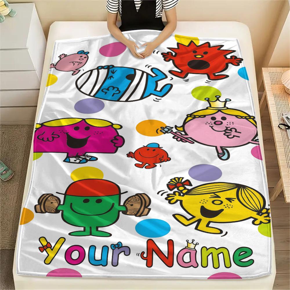 1PC Custom Name Mr. Men Little Miss Patterned Flannel Blanket Suitable For All Seasons for Home Decor Warmth and Comfort Gifts Holiday Present -HE160