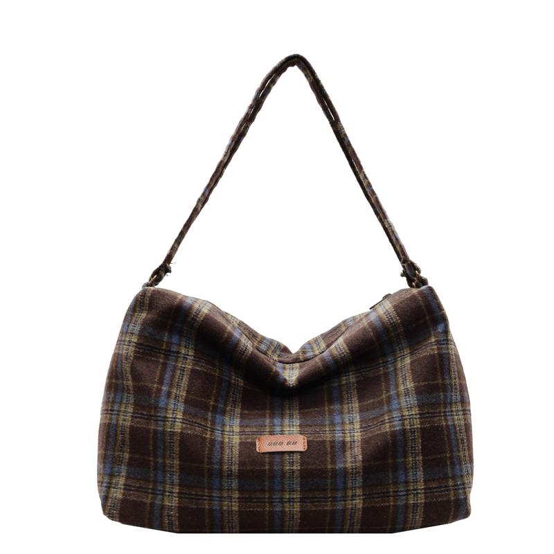 

Вовняна сумка через плече великої місткості, сумка-тоут у коледжному стилі кавовий