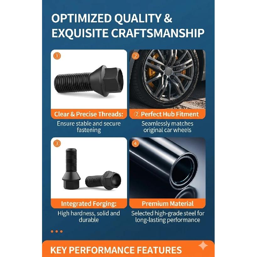 M14x1.25 M12x1.5 M14x1.5 Wheel Lug Bolts for BMW 1 3 5 7 Series X1 X3 X5 X6 MINI Car Hub Steel Screws 36136781150 36136781151