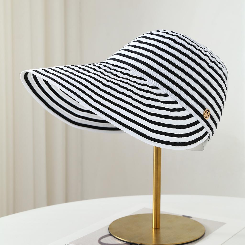 New empty top sun hat, large brim foldable contrasting stripes, sun hat, sun protection hat, empty top hat for women