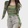 Women's Slim Fit Striped Contrast Long-Sleeve Autumn Sweater