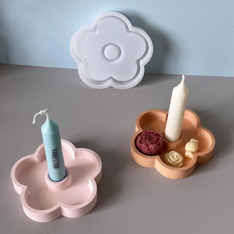 Flower Resin Candle Holder Molds Silicone Candlestick Molds for Epoxy Resin Candle Holder Jewelry Tray Home Decoration