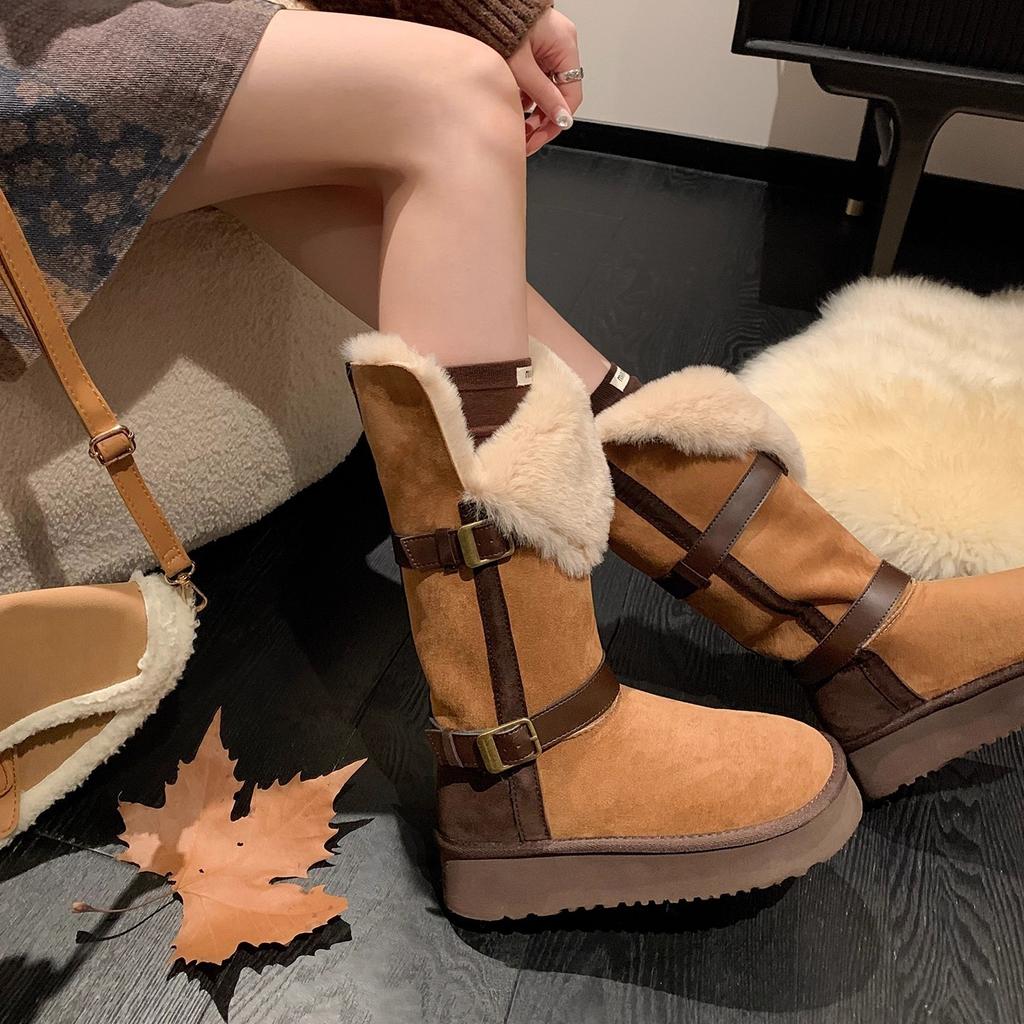 Uncle Wen has the same snow country train~ flanged thick-soled wool snow boots women's velvet winter long boots cotton shoes