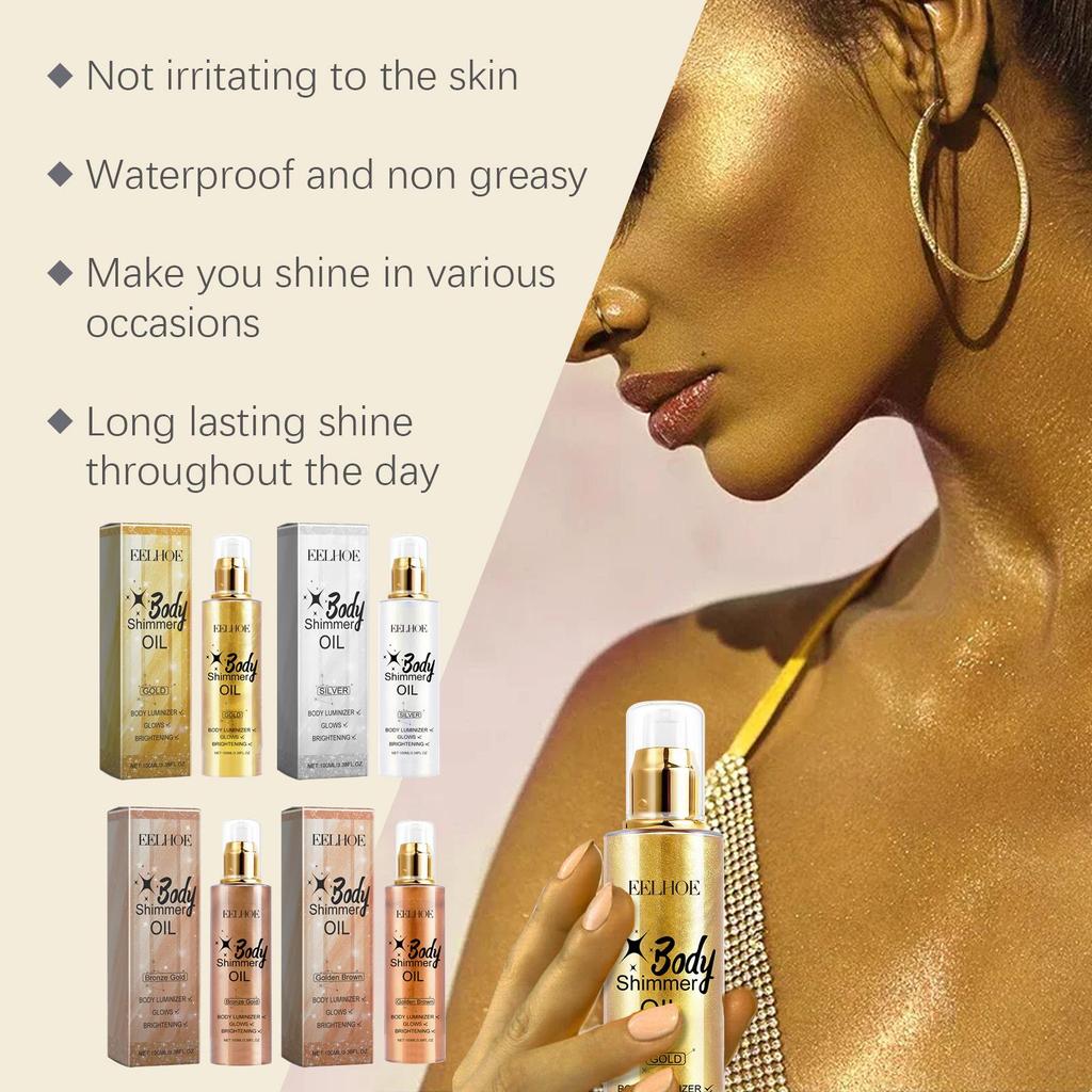 EELHOE Body Shimmer Oil Series Contour Liquid Highlighter Sexy Glowing Oil in Bronze Gold/Golden Brown/Gold/Silver