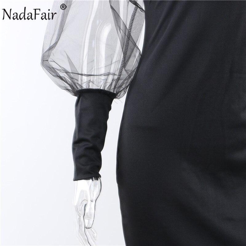 Vestido Sexy Bodycon de Malla con Manga Abullonada para Mujer Cuello Alto Ropa de Club Abertura Trasera Negro Vestido Maxi de Fiesta para Mujer Invierno