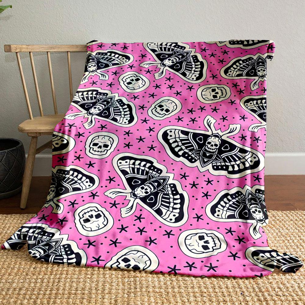 Skull Moth Pink Blanket bedroom Blanket for Livingroom Couch lunch break Soft throw for Friend's festival Gift