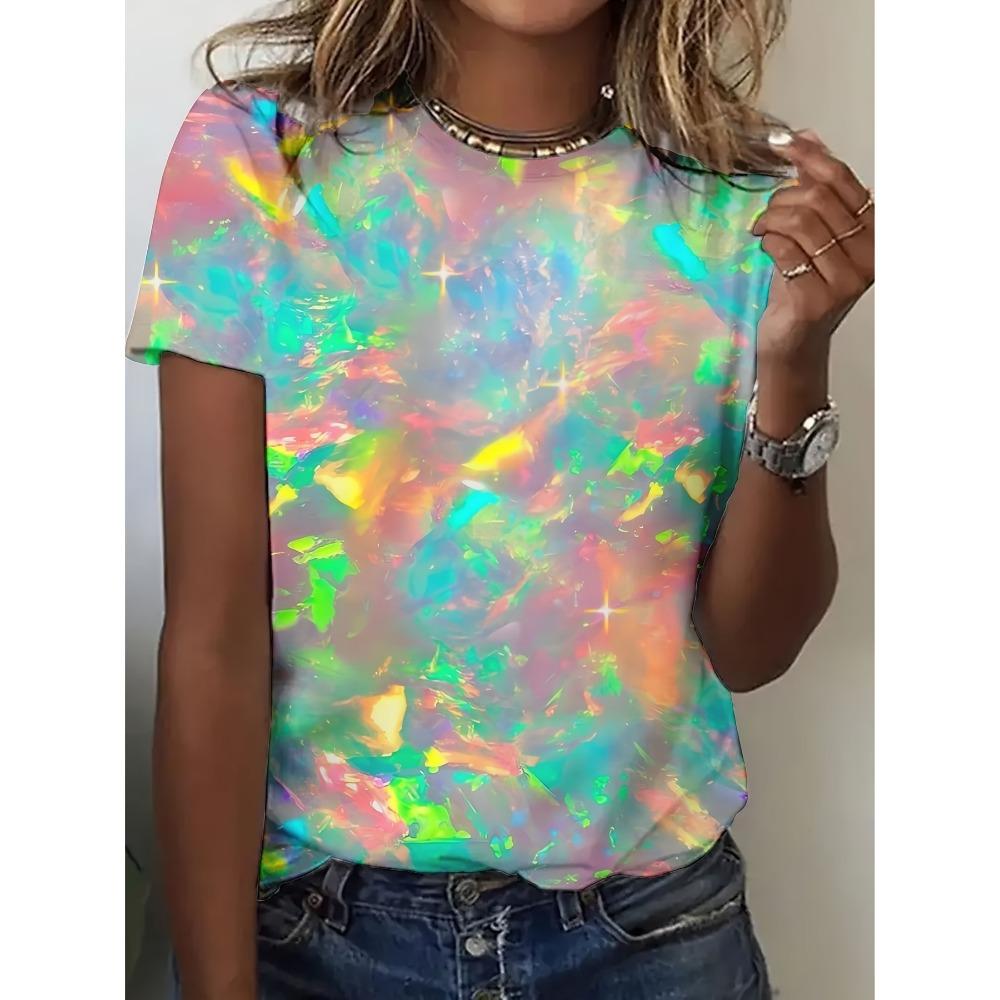 

The 3D printed T-shirt features a casual round neck and short sleeve design, perfect for spring and summer. XXS