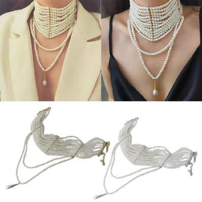 Elegant Multilayer Necklace Combining Pearls and Tassels Designs Portable for Modern Feminine Stylish Outfits Wear