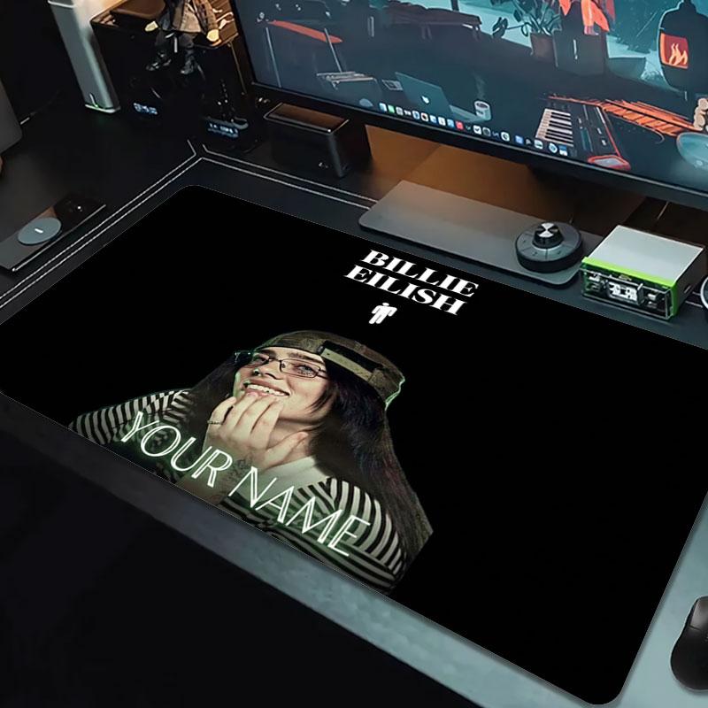 Billie Eilish Custom Name Large Size Mouse Pad Large Gaming Table Cushion Non-slip Laptop Tablet Big Mousepad XXL Mat Mini PC Playmat With Lock Edge