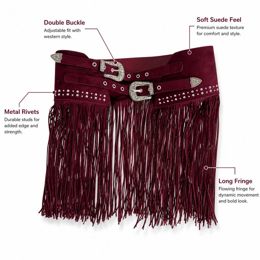 Mjuk matt look Franskad Midjebälte Mocka Dubbelspänne Mode Boho Bälte För Kvinnor