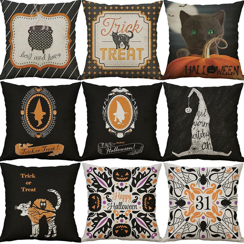 Halloween Owl Cushion Cover Cotton Linen Pillow Case With Pumpkin Pattern And Invisible Zipper For Sofa Home Decor
