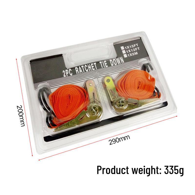 15" Tie-Down Strap with Double Hook Ratchet Tightener, 25mm Wide.