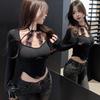 2KWEIRD Square Collar Long Sleeve Bottoming Women Tees Sweet Y2k Aesthetic Bow Sexy Lace Crop Top Japanese Chic Fashion Slim T-Shirts