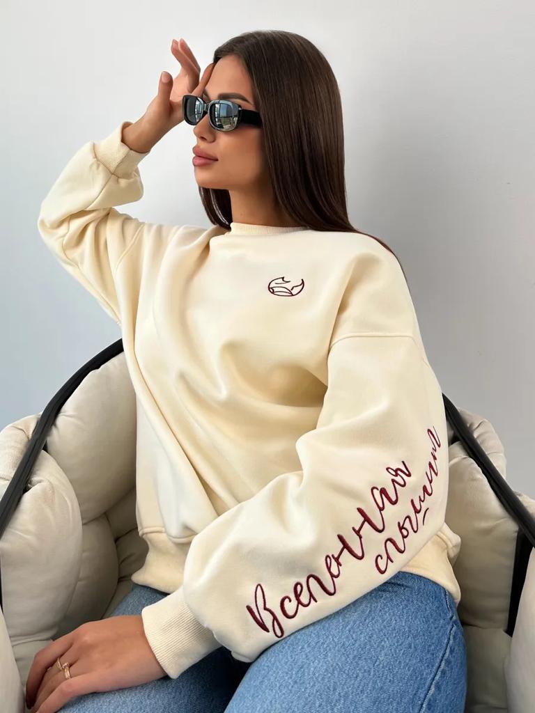 Autumn and winter American casual personality trendy brand letter printing comfortable casual thickened thermal sweater women