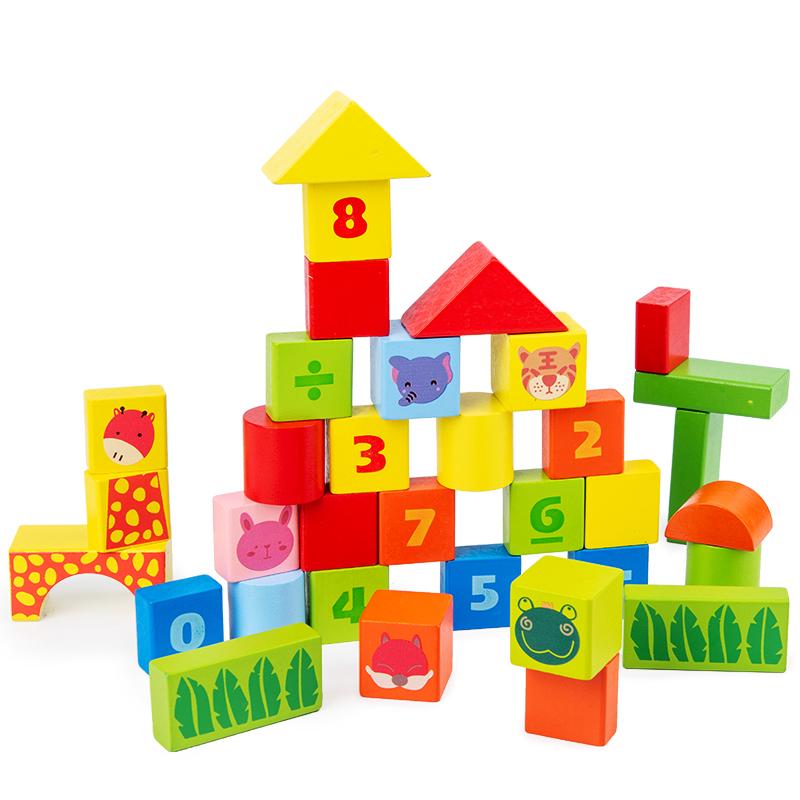 Wooden Building Blocks Set Smart Early Learning Brain Teaser for Boys Girls Toddler Kids Enlightenment Assembled Building Blocks