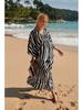 European & American Rayon Print Beach Cover-up Dress - Long, Loose Bikini Swimsuit Robe for Women