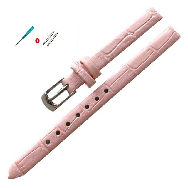 

8 мм 10 мм женский тонкий ремешок из натуральной кожи для девочек, качественные аксессуары для часов, ремень Slub, ремешок для часов, розовое золото, пряжка 8mm