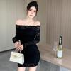 2024 Spring Women Off Shoulder Long Sleeve Lace Bodycon Mini Dress Sexy Slim Pencil Club Night Out Dress Plus Size S-L