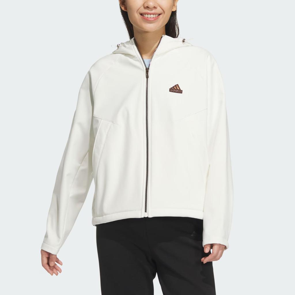 Adidas FW24 Softshell Hooded Modern Series Water-Resistant Warm Casual Long Sleeve Jacket Women Jackets Han-Jade-White JX6833