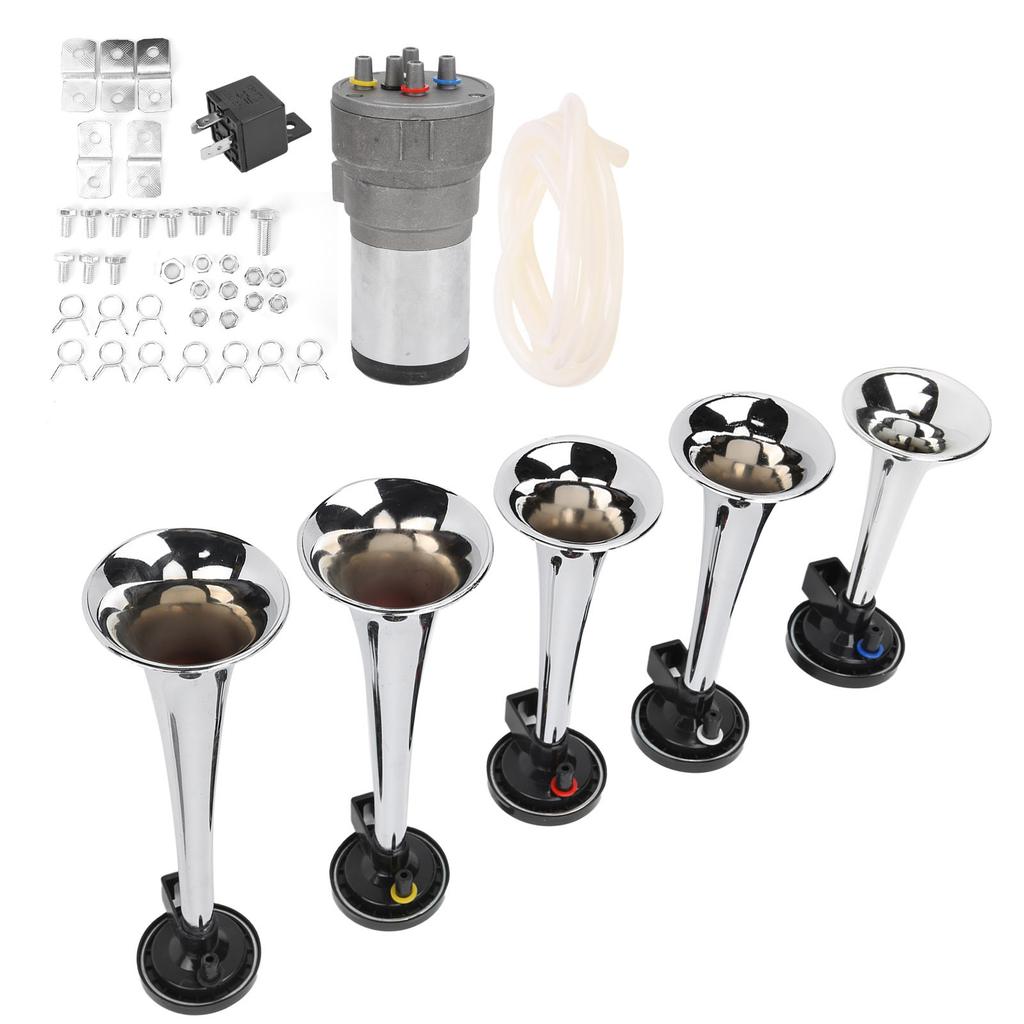 Car 5 Trumpet Set Tune 12V with Compressor Chrome Color Replacement for Trains Ships Vans