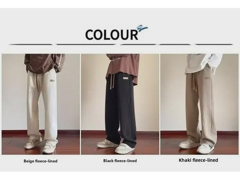 Herren Cordhose im amerikanischen Stil: Herbst/Winter Plus Samt Lose Gerade Jogginghose, Trendy Weite Bein Casual Hosen