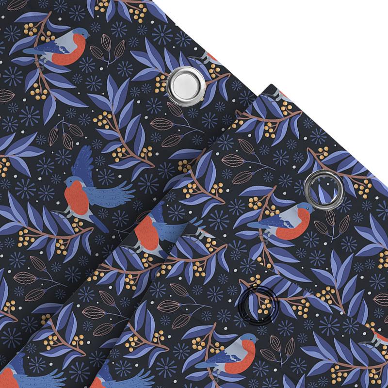 Blauer Vogel Botanischer Duschvorhang Heimdekoration Wasserdichtes Gewebe Badezimmer Dekoration Wandbehang Künstlerisches Design (Navy blau)