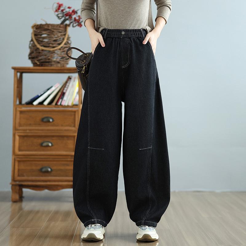 DIMANAF 2025 Autumn Winter Plus Size Jeans Women Thicken Flocking Warm Vintage Cotton Denim Long Pants