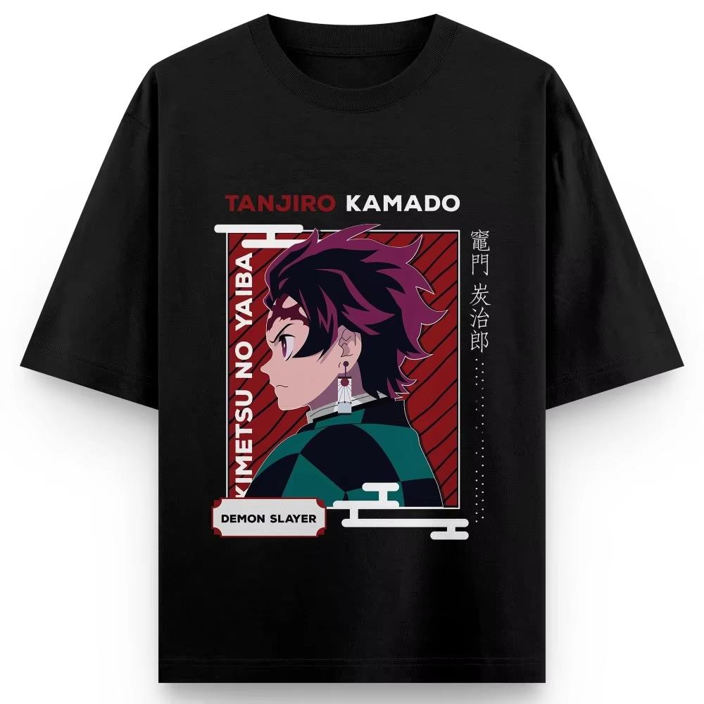 Unisex Pure Cotton Tshirt Demon Slayer Kamado Tanjiro Harajuku Anime Print 2026 Summer New Plus Loose Family Short Sleeved Top