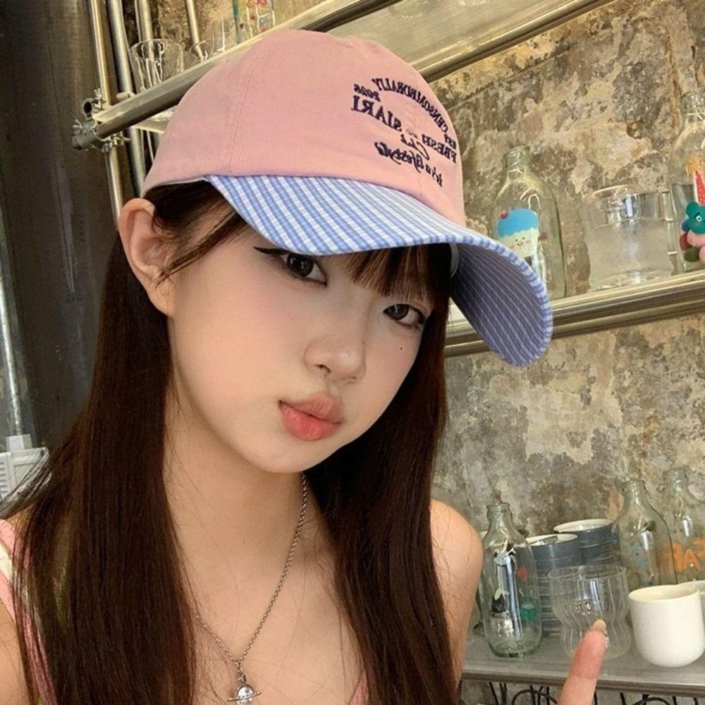 Spring Summer Peaked Cap Plaid Snapback Cap Casual Baseball Hat  Girls