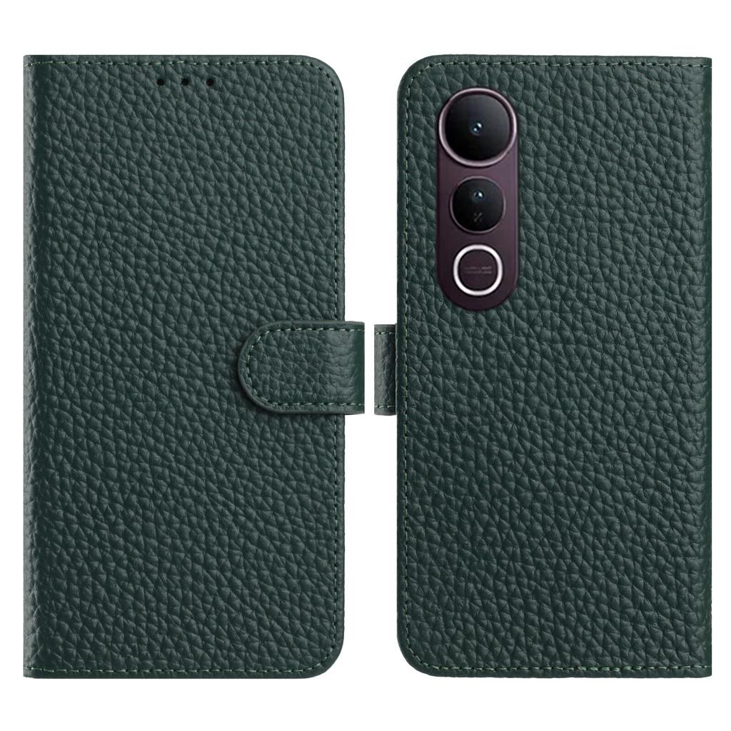 For vivo V50 Lite 5G/4G Case Wallet Stand Litchi Texture Genuine Cow Leather Flip Phone Cover