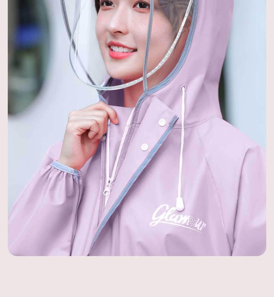 Women's Long Single-Piece Stormproof Raincoat with Electric Battery for Adults