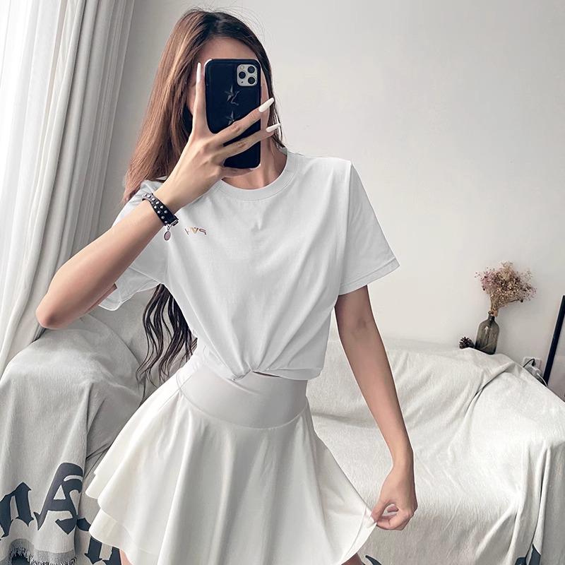 

Летняя повседневная спортивная футболка 2024: Топ с коротким рукавом для бега и йоги L/XL белый