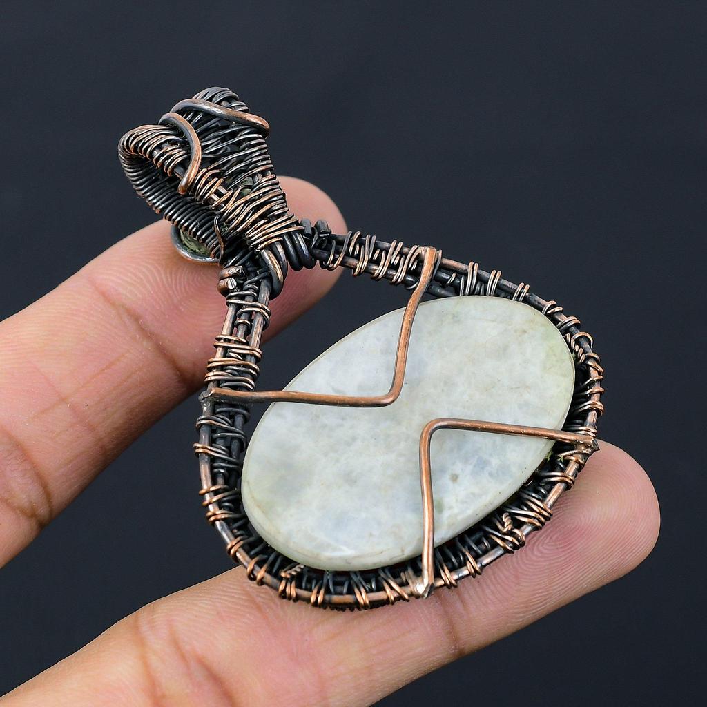 Moonstone Gemstone Pure Copper Wire Wrapped Handmade Pendant Jewelry For New Year Gift