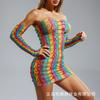 Hot-selling Sex Underwear Women's Sexy Hip Skirt Sex Fun Rainbow Net Socks Hollow Temptation Perspective Net Clothes