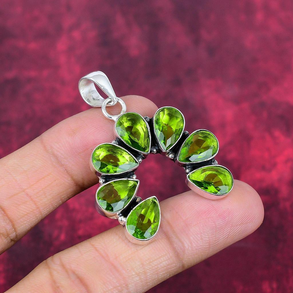 Peridot anheng edelstenssmykker, 925 solid sterling sølv anheng, håndlagde smykker fødselsstein anheng, gave til ham