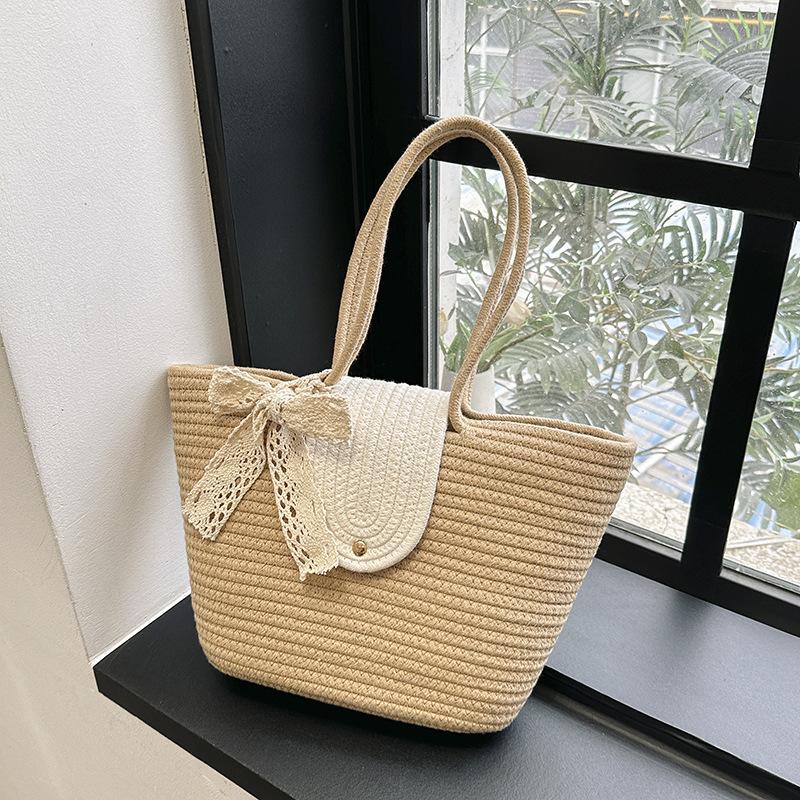Ferien-Wind große Kapazität gewebte Gemüsekorbtasche 2025 neue Foto Strandtasche Schulter-Tragetasche Strohtasche