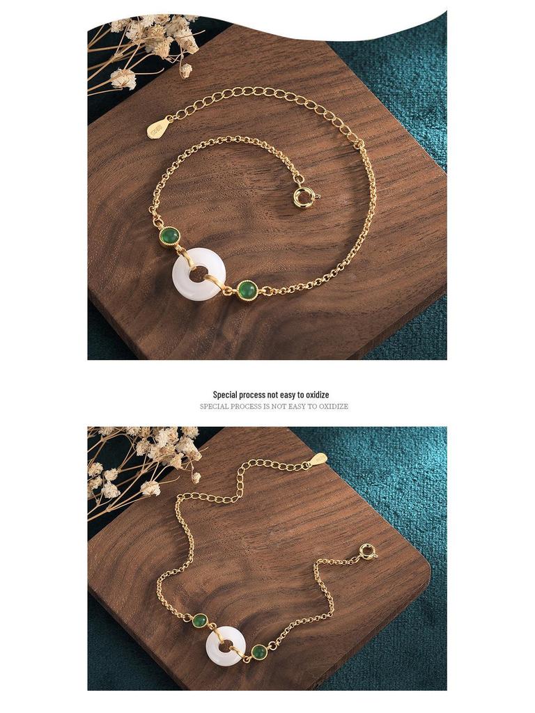 2021 Summer Palace-Style Hanfu Accessory: Women's Imitation Hetian Jade Safety Buckle Bracelet
