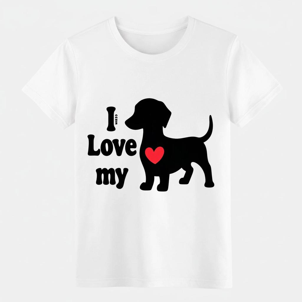 I Love My Dachshund T-Shirt, Cute Dog Silhouette Graphic Tee for Pet Lovers