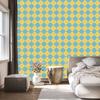 Yellow, blue, turquoise and gold checkered wallpaper 50x1000
