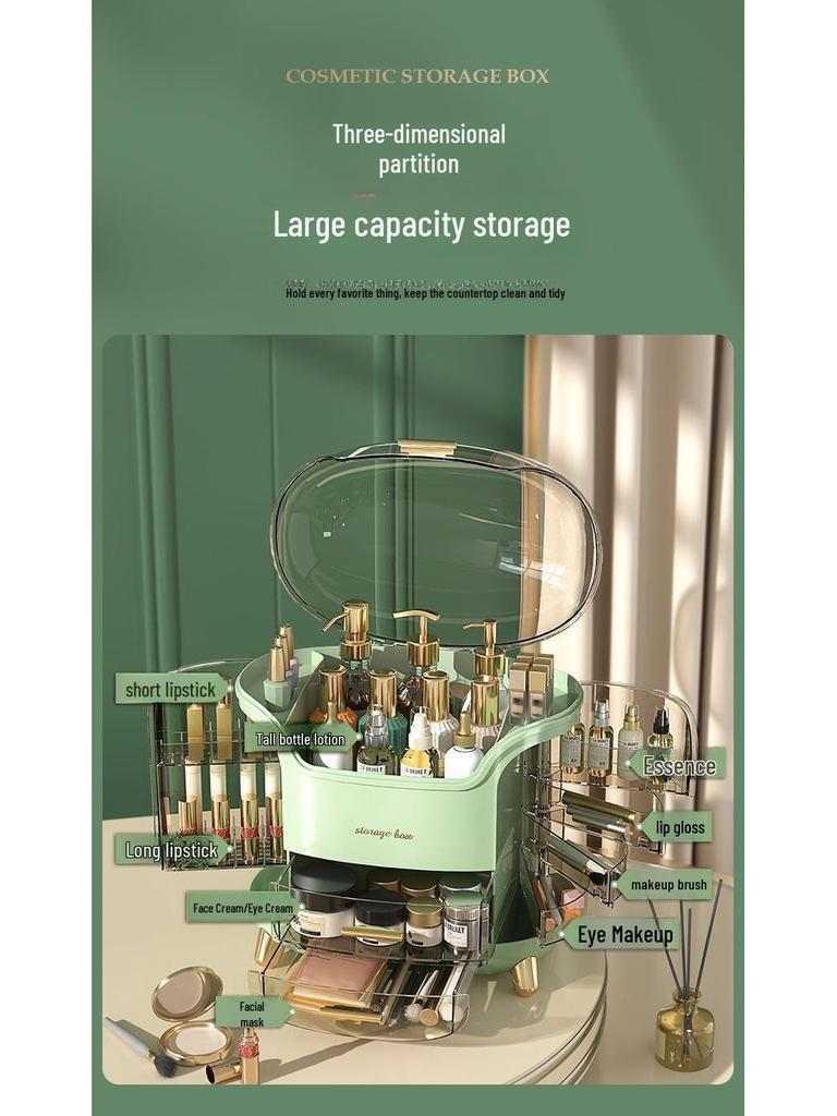Luxury Multifunctional Makeup Organizer: Dustproof, Large Capacity Cosmetic Storage Box